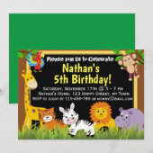 Invitation d'anniversaire d'animaux de safari d'an (Devant / Derrière)
