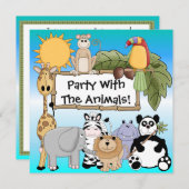 Invitation d'anniversaire d'animaux de zoo de lion (Devant / Derrière)