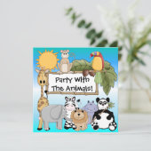 Invitation d'anniversaire d'animaux de zoo de lion (Debout devant)