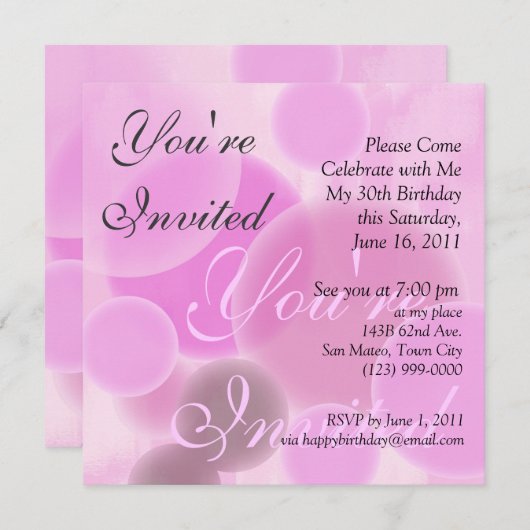 Invitation d'anniversaire dans le rose (Devant / Derrière)