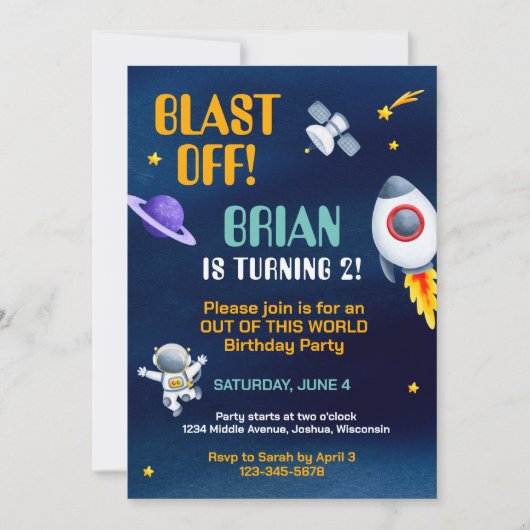 Invitation d'anniversaire dans l'espace (Devant)