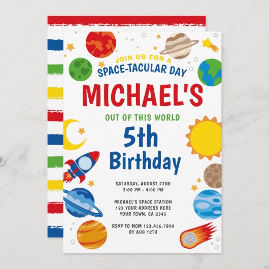 Invitation d'anniversaire dans l'espace (Devant / Derrière)