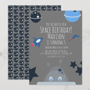 Invitation d'anniversaire dans l'espace thème Alie