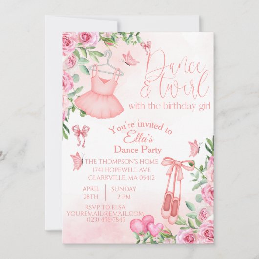 Invitation d'anniversaire Danse et Tournoiement (Devant)