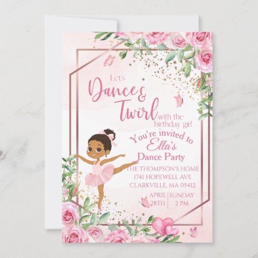 Invitation d'anniversaire danseuse de ballet rose  (Devant)