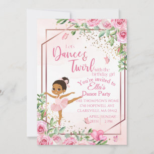 Invitation d'anniversaire danseuse de ballet rose 