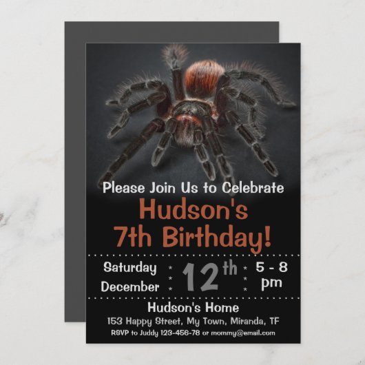 invitation d'anniversaire d'araignée (Devant / Derrière)