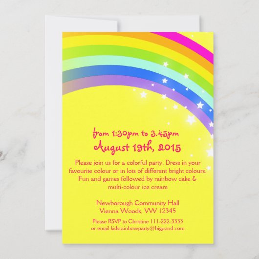 Invitation d'anniversaire d'arc-en-ciel pourpre (Dos)