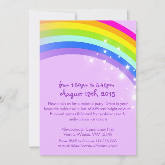 Invitation d'anniversaire d'arc-en-ciel pourpre (Dos)