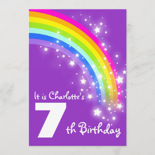 Invitation d'anniversaire d'arc-en-ciel pourpre