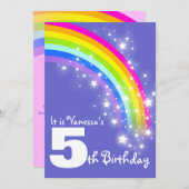 Invitation d'anniversaire d'arc-en-ciel rose (Devant / Derrière)