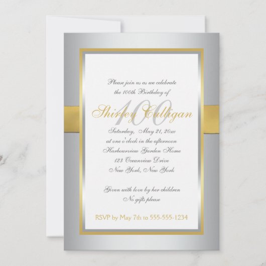 Invitation d'anniversaire d'argent et d'or 100th (Dos)