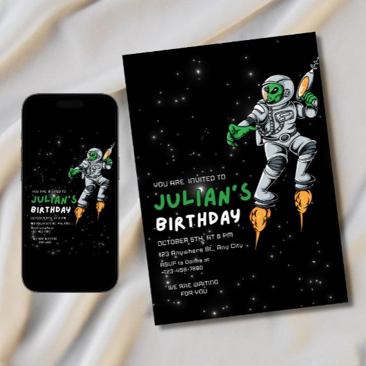 Invitation d'anniversaire d'astronaute alien UFO G