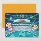 Invitation d'anniversaire d'astronaute dans l'espa (Devant / Derrière)