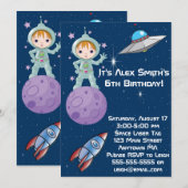 Invitation d'anniversaire d'astronaute de fille de (Devant / Derrière)