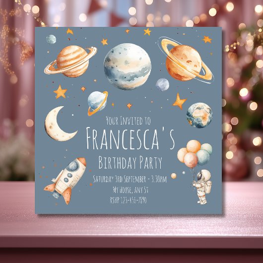 Invitation d'anniversaire d'astronaute de l'espace