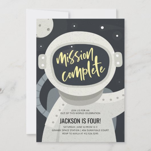 Invitation d'anniversaire d'astronaute d'espace (Devant)