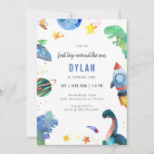 Invitation d'anniversaire d'astronaute dinosaure d (Devant)