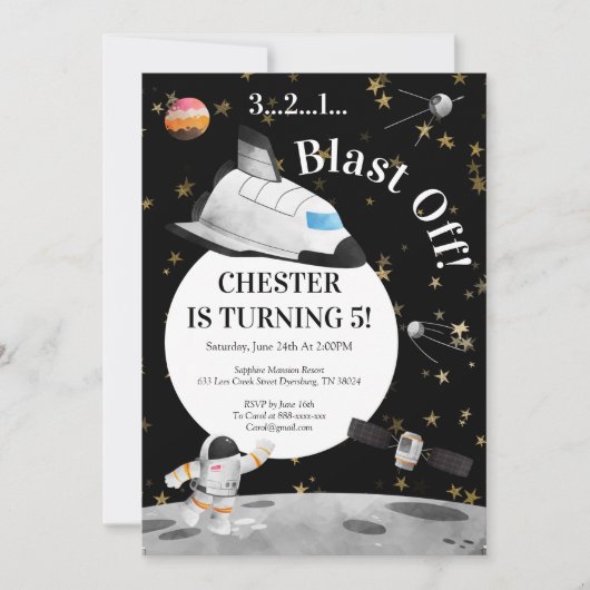 Invitation d'anniversaire d'astronaute Invitation  (Devant)