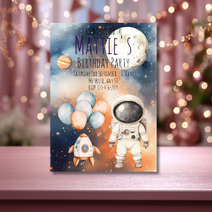 Invitation d'anniversaire d'astronaute mignon de l