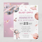 Invitation d'anniversaire d'astronaute spatiale ro (Devant / Derrière)