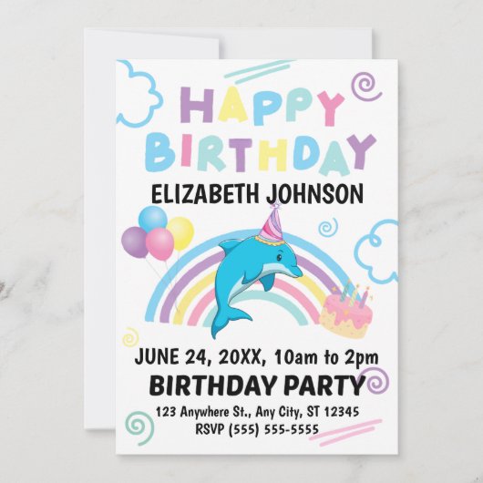 Invitation d'anniversaire dauphin (Devant)