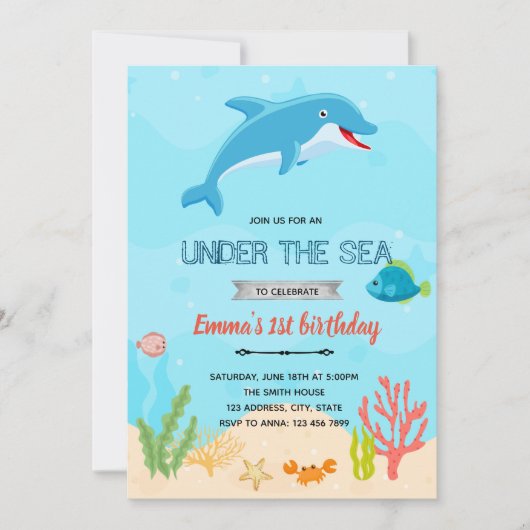 Invitation d'anniversaire dauphin (Devant)