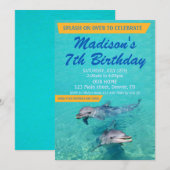 Invitation d'anniversaire dauphin Invitation à une (Devant / Derrière)