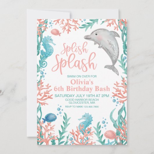 Invitation d'anniversaire dauphin sous la mer (Devant)