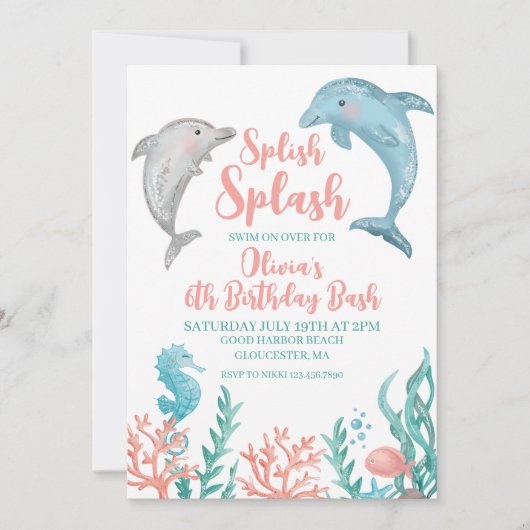 Invitation d'anniversaire dauphin sous la mer (Devant)