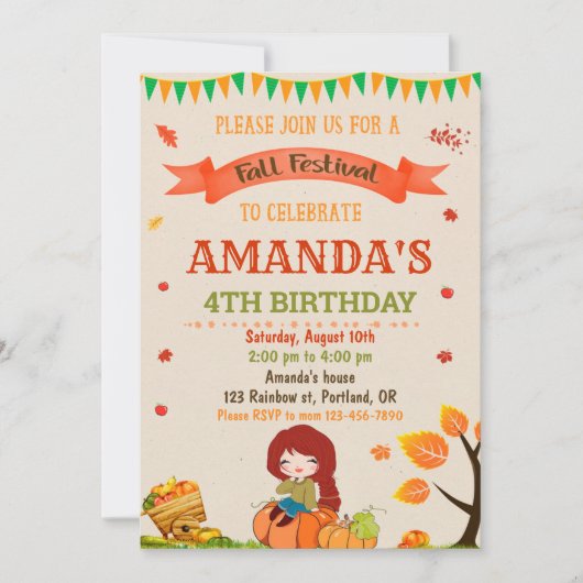 Invitation d'anniversaire d'automne fête d'automne (Devant)