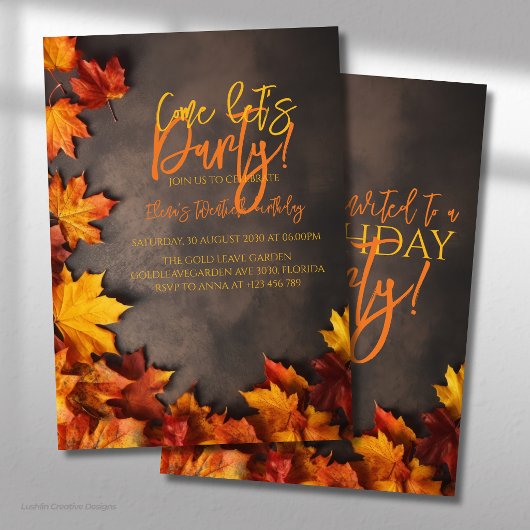 Invitation d'anniversaire d'automne Feuilles rusti