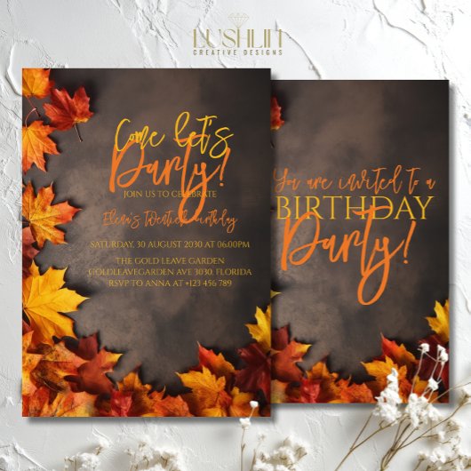 Invitation d'anniversaire d'automne Feuilles rusti