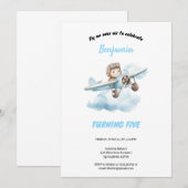 invitation d'anniversaire d'avion bleu (Devant / Derrière)