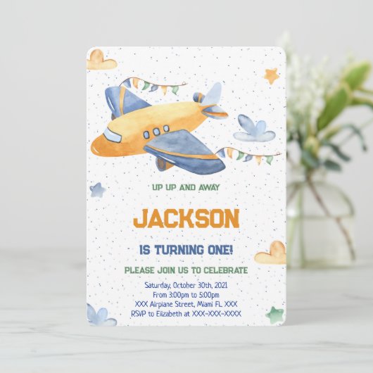 Invitation d'anniversaire d'avion modifiable (Debout devant)