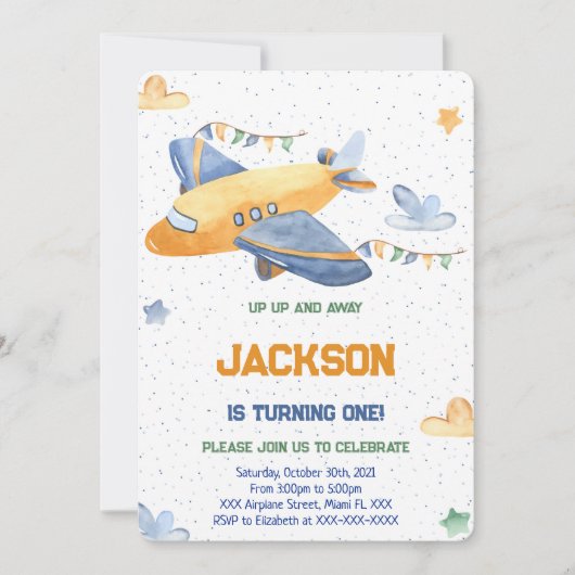 Invitation d'anniversaire d'avion modifiable (Devant)