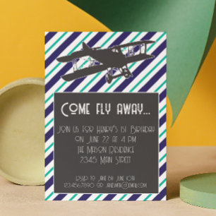 Invitation d'anniversaire d'avion Vintage rayé