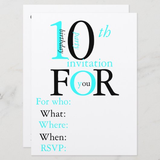 invitation d'anniversaire de 10 ans (Devant / Derrière)