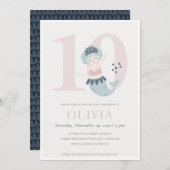 Invitation d'anniversaire de 10 ans de petite sirè (Devant / Derrière)