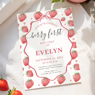 Invitation d'anniversaire de 1 an à la fraise aqua