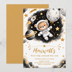Invitation d'anniversaire de 1 an Astronaute Noir
