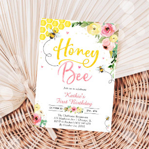 Invitation d'anniversaire de 1 an de abeille à mie