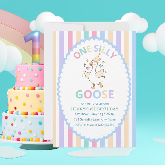 Invitation d'anniversaire de 1 an "One Silly Goose