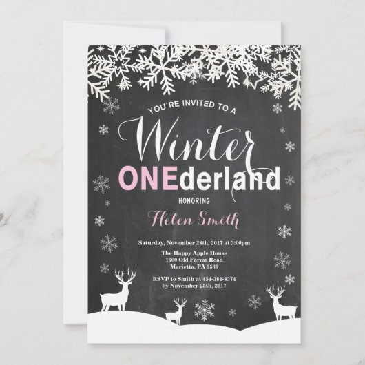 Invitation d'anniversaire de 1 an pour fille Winte (Devant)