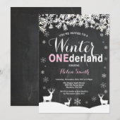 Invitation d'anniversaire de 1 an pour fille Winte (Devant / Derrière)