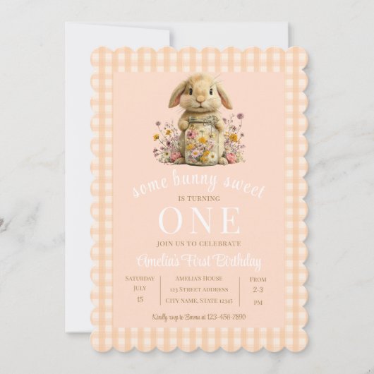 Invitation d'anniversaire de 1 an pour Lapin à Car (Devant)