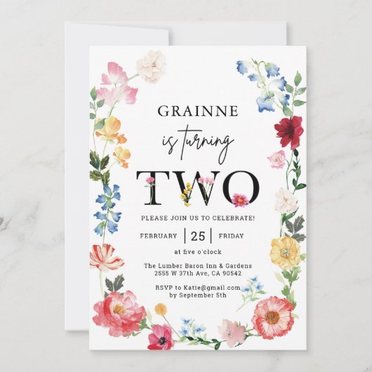 Invitation d'anniversaire de 2 ans de fille thème (Devant)