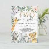 Invitation d'anniversaire de 2 ans pour deux anima (Debout devant)