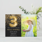 Invitation d'anniversaire de 3 ans avec photo Blac (Debout devant)
