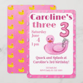 Invitation d'anniversaire de 3 ans Canard en caout (Devant / Derrière)